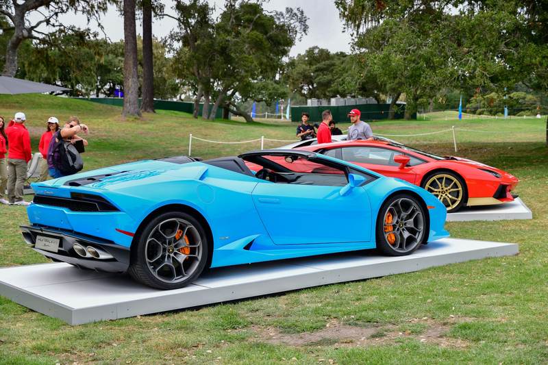 Lamborghini Huracan Spyder on the lawn at the Pebble Beach Concours